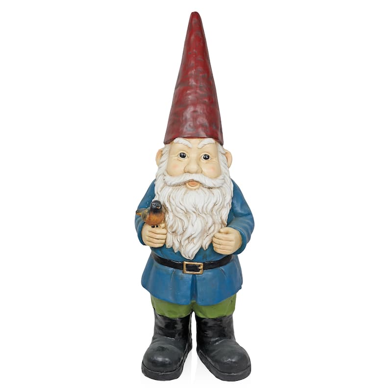 Alpine Corporation ZKD100 Jumbo Size Gnome with Bird Decor, Whimsical Gnome Statue for Patio & Garden, 48"H, Multicolor