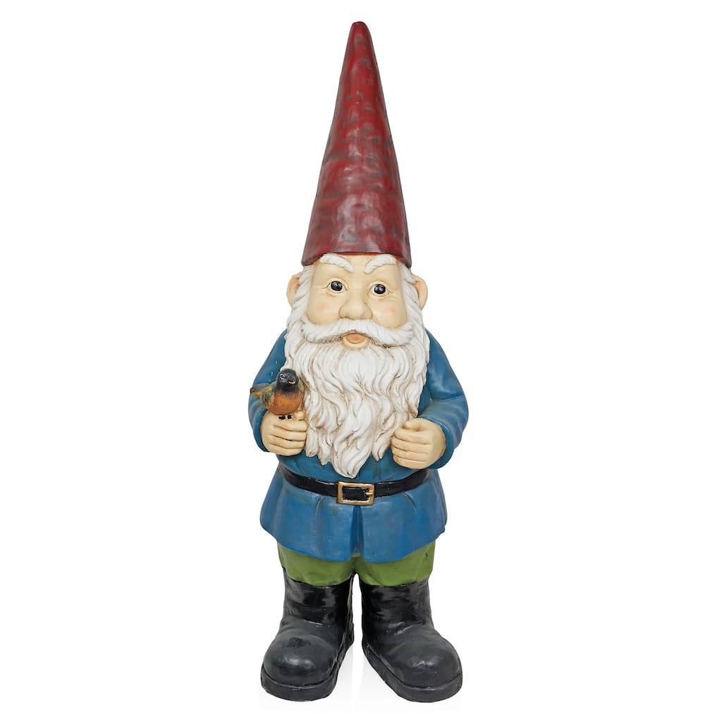 Alpine Corporation ZKD100 Jumbo Size Gnome with Bird Decor, Whimsical Gnome Statue for Patio & Garden, 48"H, Multicolor