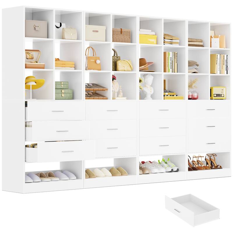 Qvella 23.6'' W Closet System with 3 Wooden Drawers and Partition Storage,Modular Closet Organizer for Walk-in/Reach-in Closet