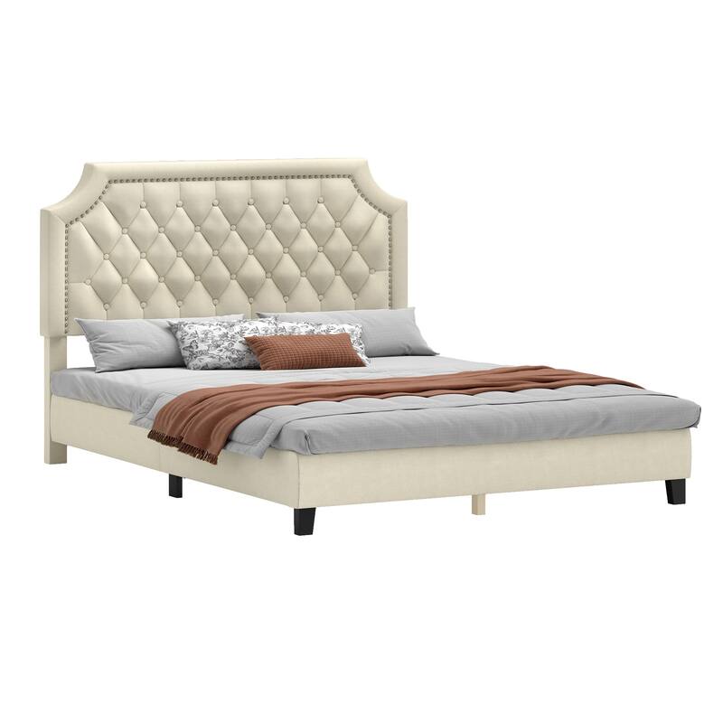 Moasis Upholstered Tufted Bed Frame with Adjustable Height Headboard