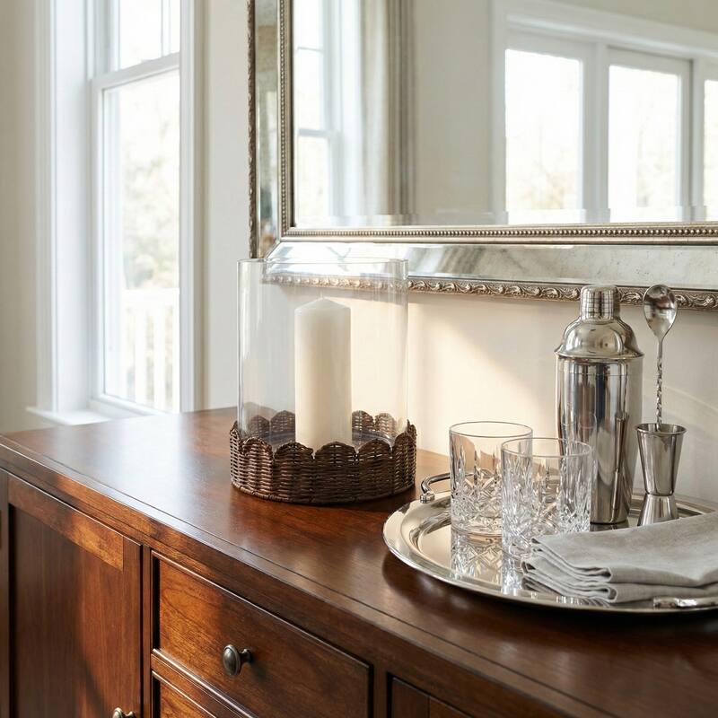 Candle Holder - Brown Glass Hurricane on Scallop Base - 12.0"