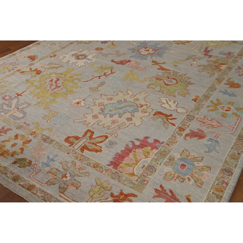 Hand Knotted Oriental 100% Wool Carpet Transitional All-Over Greys & Charcoal Oushak Area Rug - 9' 10'' X 8' 1''