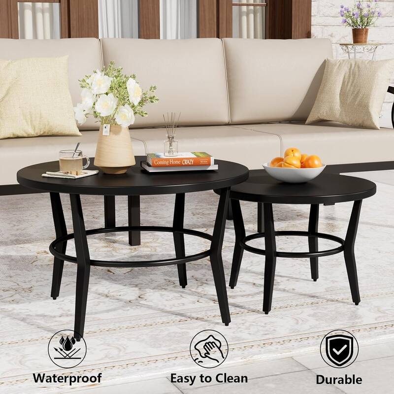 Kullavik Matte Black Full Iron Outdoor Rectangular Coffee Table