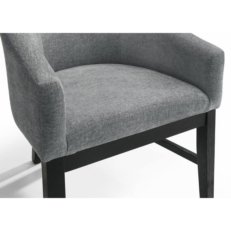 Set of 2 Gray Fabric Barrel Dining Chair with Black Finish Legs