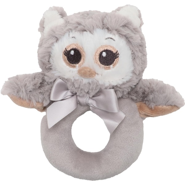 slide 2 of 6, Bearington Baby Lil' Owlie 5.5" Gray Owl Ring Rattle