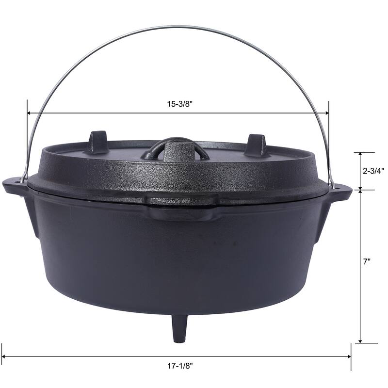 Pre-Seasoned Cast Iron Dutch Oven,Skillet Lid for Campfire BBQ Baking