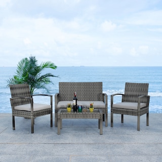 SAFAVIEH Outdoor Bassey 4-Piece Conversation Patio Set - 40"W x 24"D x 32"H