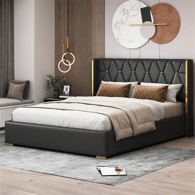 Modern Queen Size Upholstered Platform Bed Frame with Headboard