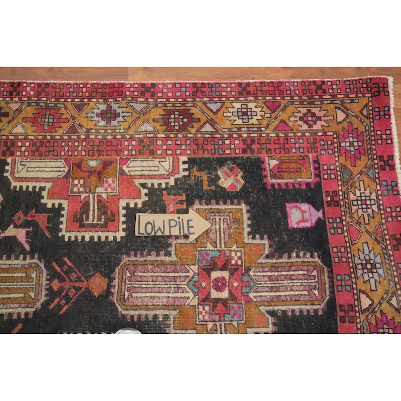 Hand Knotted Oriental 100% Wool Carpet Traditional Tribal Black Ardebil Runner Rug - 10' 6'' X 4' 3''