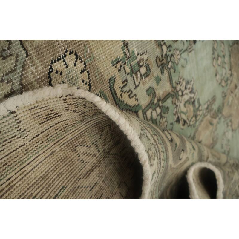 Hand Knotted Oriental 100% Wool Carpet Traditional Floral Green Tabriz Area Rug - 10' 0'' X 6' 6''