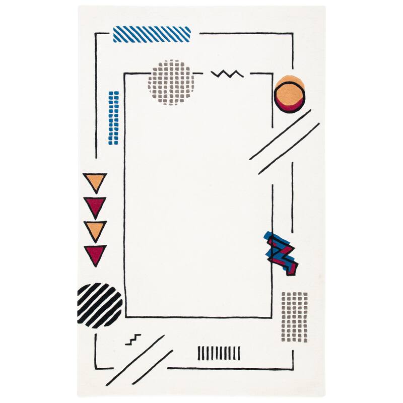 SAFAVIEH Handmade Fifth Avenue Aysu Mid-Century Modern Wool Rug - 6' Square - Ivory/Blue