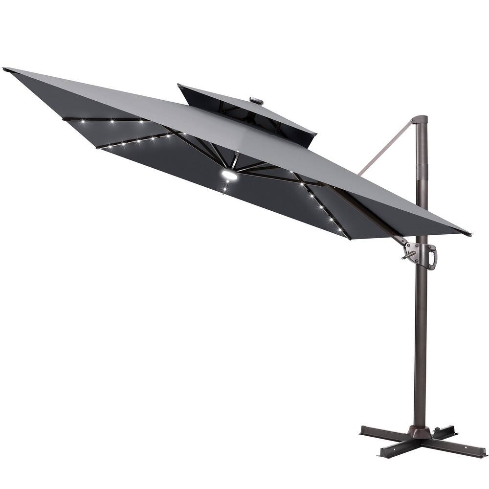 9 FT x 11 FT Outdoor Double Top LED Lighted Patio Cantilever Umbrella