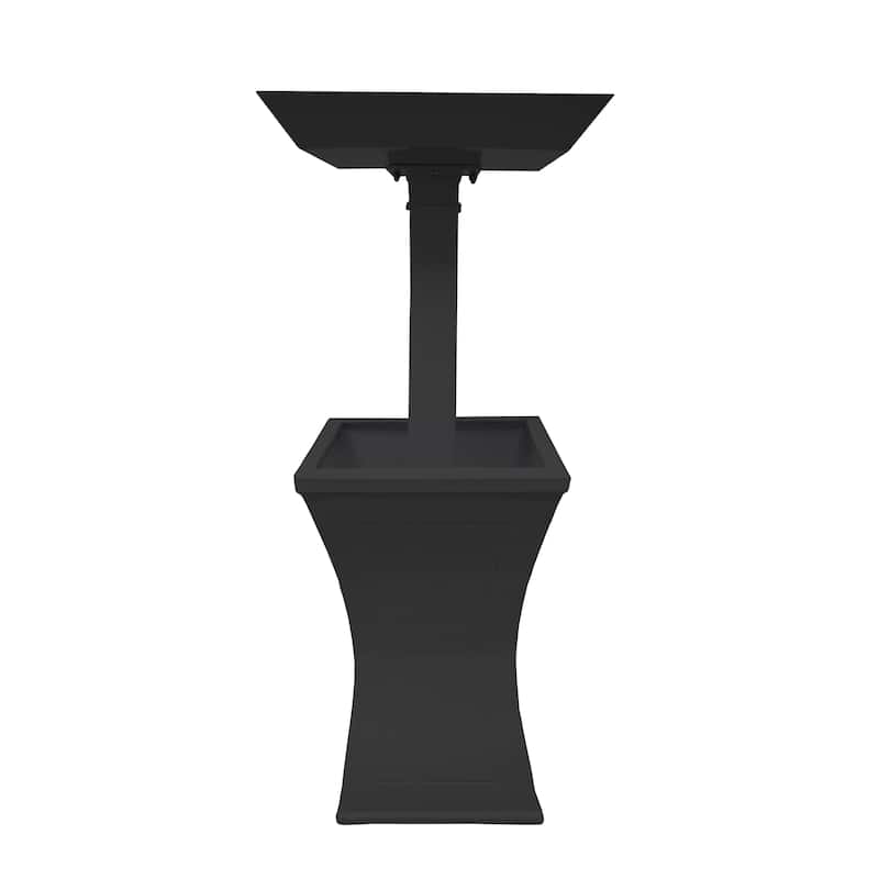 Modern Square Cast Aluminum Metal 40-in Bird Bath and Planter Vase Combo