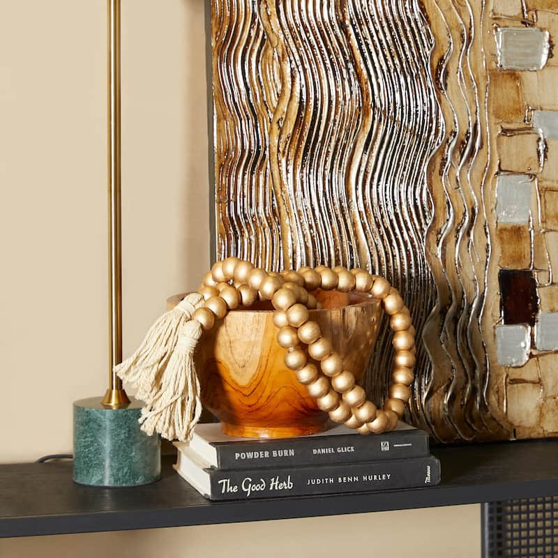Mango Wood Handmade Round Long Carved Beaded Garland with Tassel - Roche River Decor