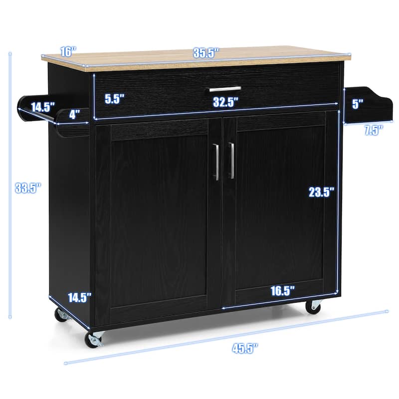 Costway Rolling Kitchen Island Cart Storage Cabinet w/ Towel & Spice