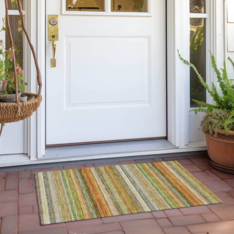 Machine Washable Indoor/ Outdoor Ombre Stripes Chantille Rug - Aloe - 1'8" x 2'6"