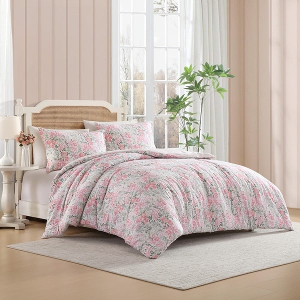 Laura Ashley Heather Garden Cotton Reversible Pink Comforter Set