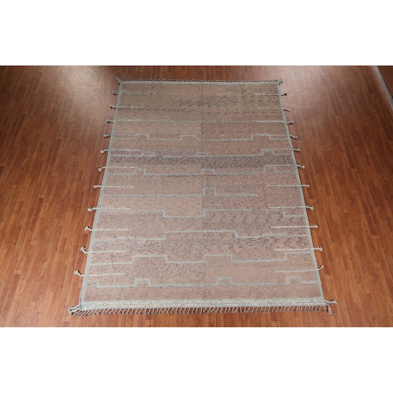 Brown Moroccan Abstract Area Rug Hand-Knotted Wool Carpet - 8'9"x 11'11"