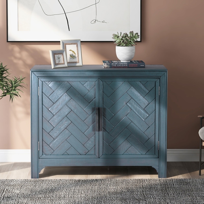 Blue accent cabinet on sale with doors