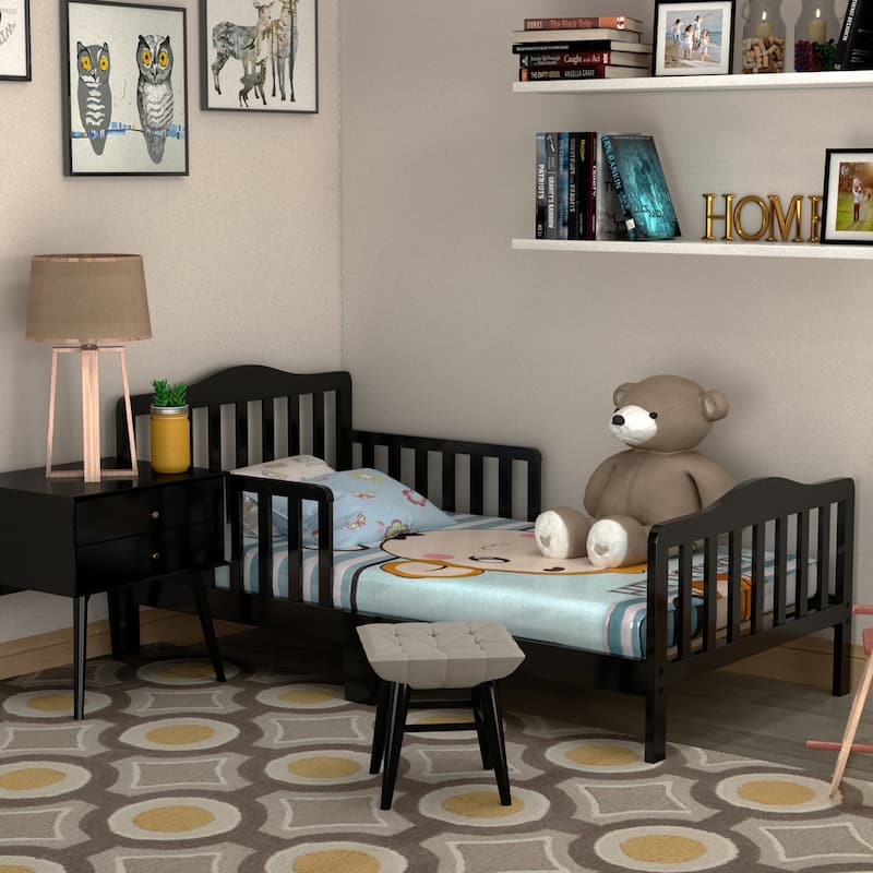Costway Kids Toddler Wood Bed Bedroom Furniture w/ Guardrails - See Details