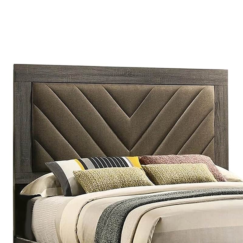 Wooden Queen Bed with High Upholstered Headboard