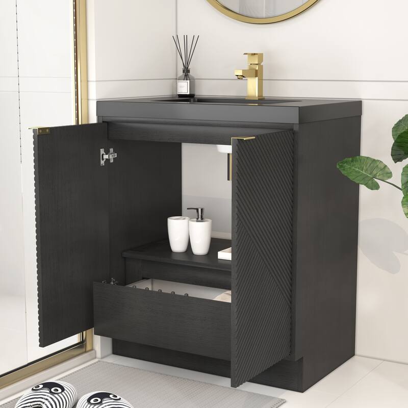 Milano 30" Freestanding Bathroom Vanity with Black Acrylic Sink