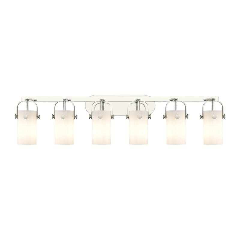 Innovations Lighting Pilaster II Cylinder - 6 Light 7" Wall-Mounted Bath Vanity Light - Polished Nickel/Matte White