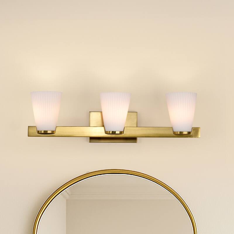 Royale 3 Light Vanity Burnished Brass Finish Ribbed White Glass - Burnished Brass