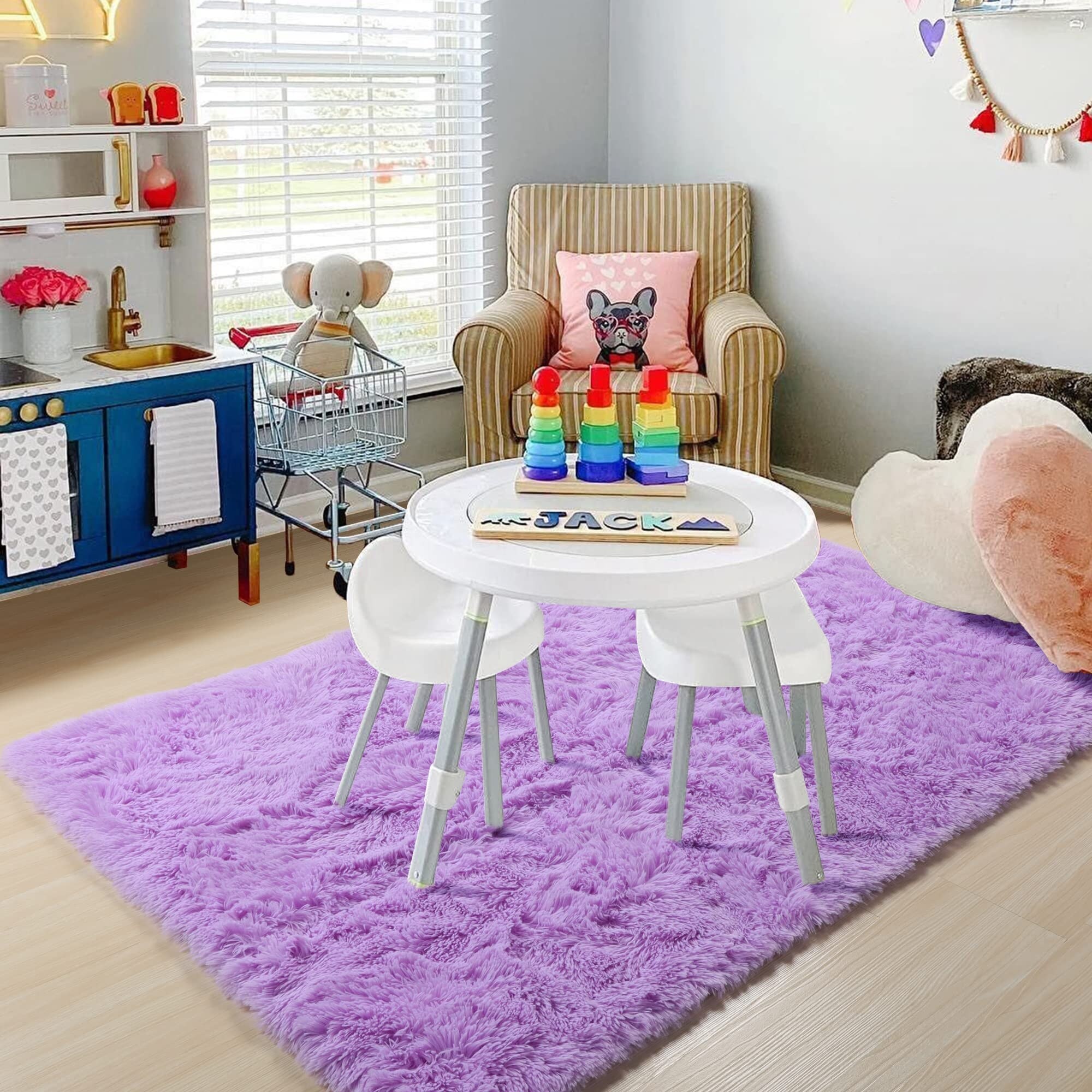 Fluffy Purple Rugs for Girls Bedroom 4 x 6 Feet 2 x 3 Oval