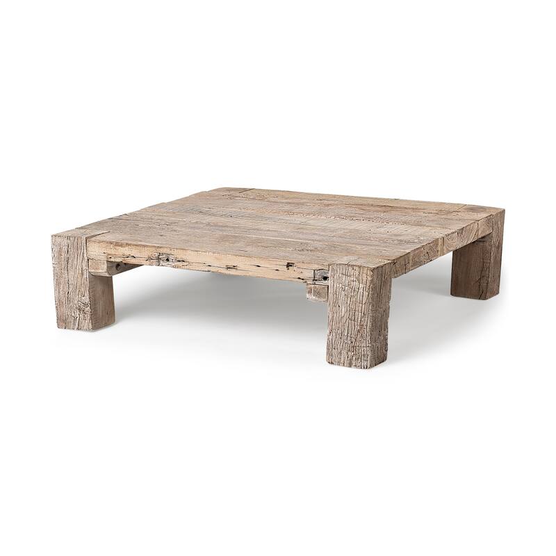 McArthur Light Brown Reclaimed Solid Wood Square Coffee Table - 48.0L x 48.0W x 14.0H - 48.0L x 48.0W x 14.0H