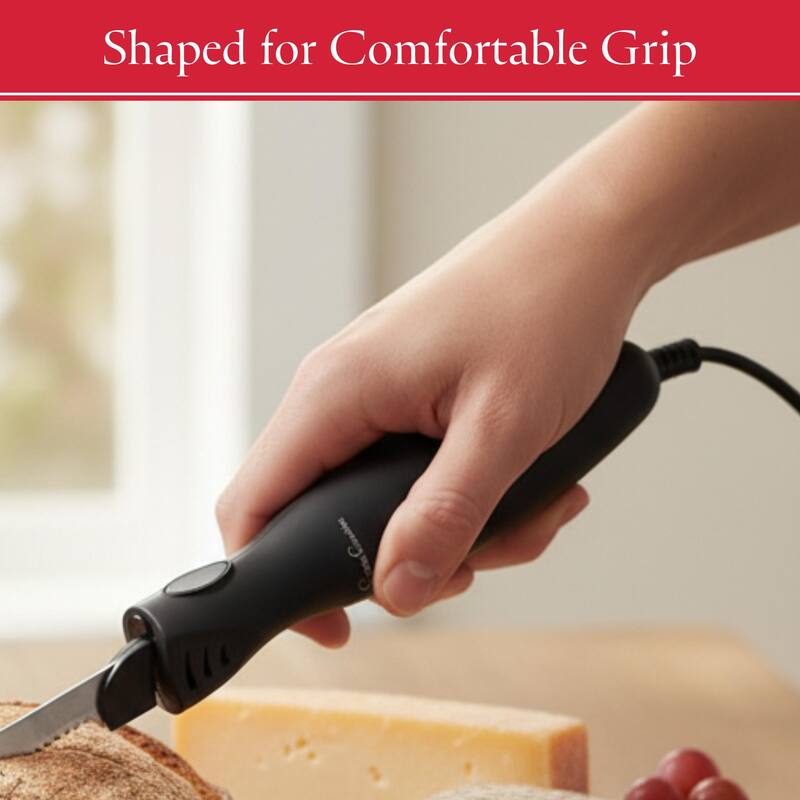 Electric Carving Knife - 8-Inch Serrated Stainless-Steel Blade Cutter with Comfort Grip Handle by Classic Cuisine (Black)