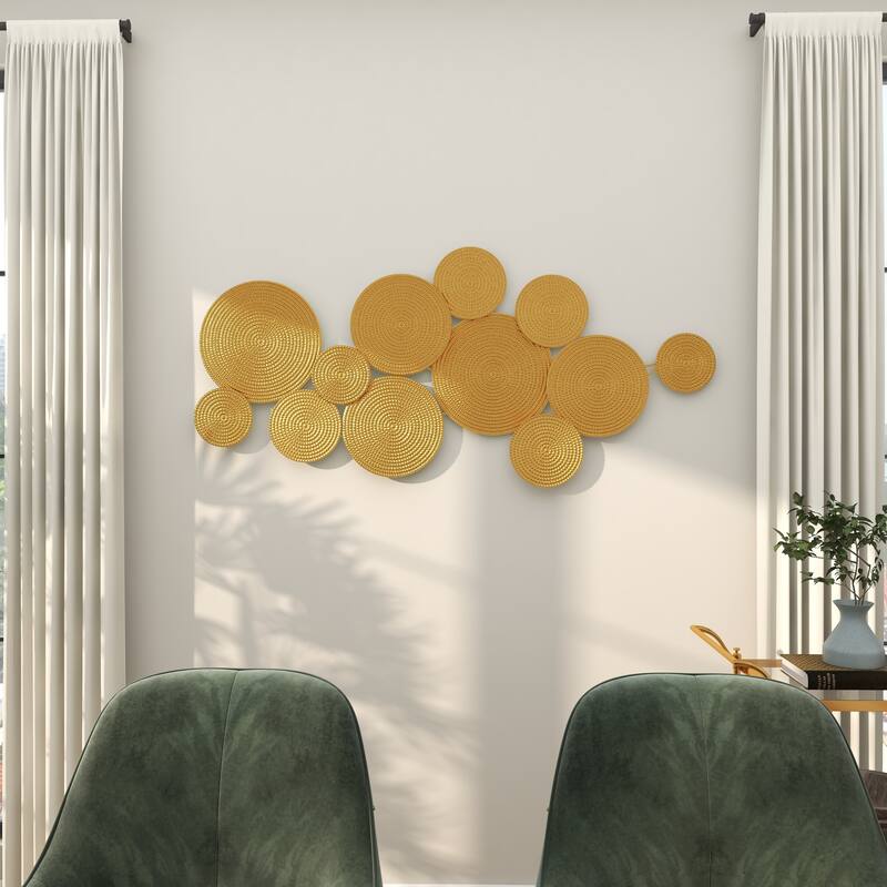 CosmoLiving by Cosmopolitan Metal Plate Wall Decor with Textured Circles - Gold or Black