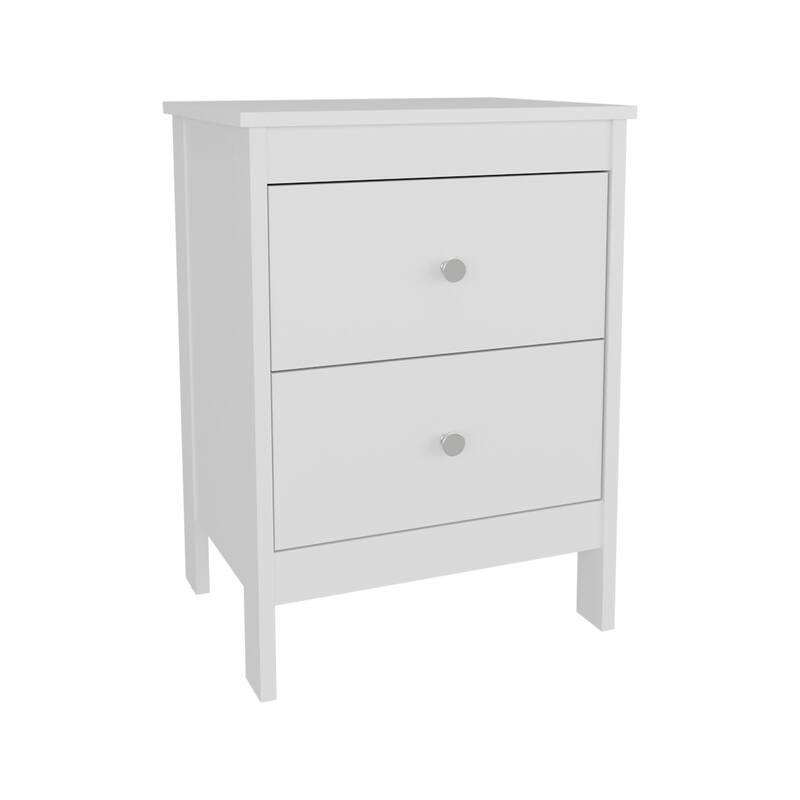 Modern White Two-Drawer Nightstand with Open Shelf
