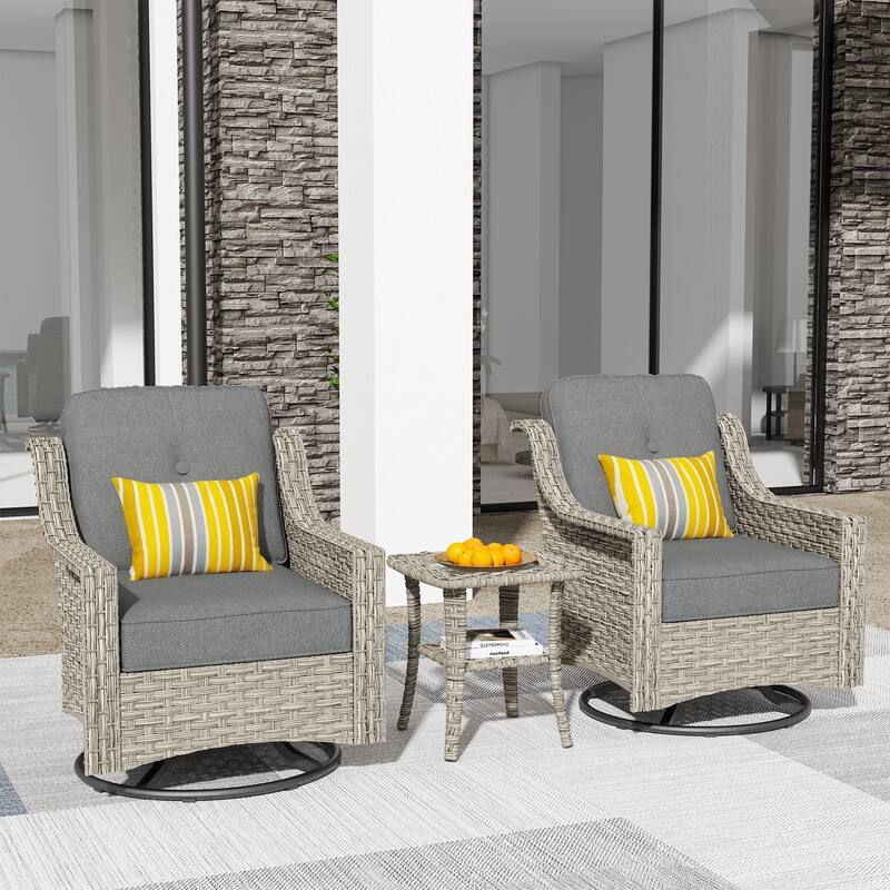 HOOOWOOO 3-piece Outdoor Patio Swivel Rocker Chairs with Side Table - Dark Grey