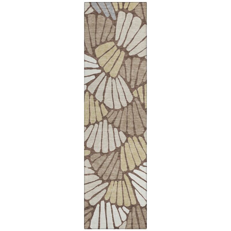 Machine Washable Indoor/ Outdoor Floral Modern Chantille Rug