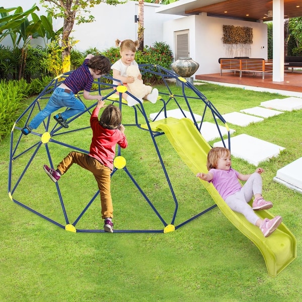 slide 2 of 12, Geometric Dome Climber with Extended Wavy Slide and 2 Rest Platforms Perfect for Both Girls or Boys - 159.6"L x 123.6"W x 52.8"H Kids