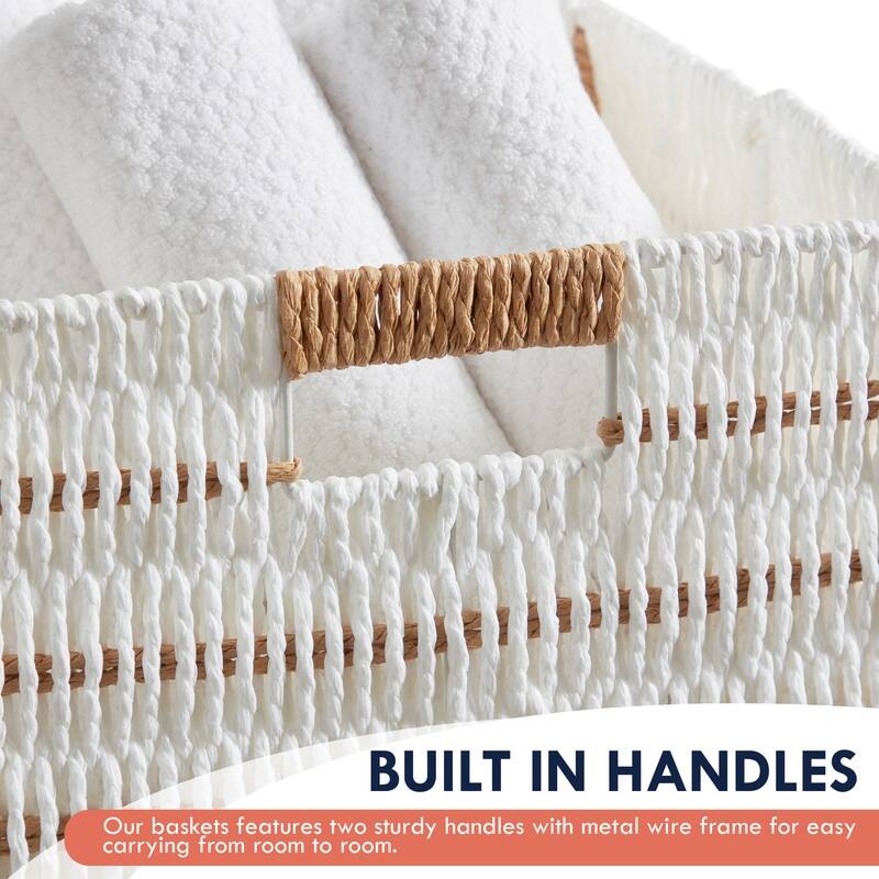 Handwoven Paper Wicker Storage Bins – Set of 6 Collapsible 13x13" Cube Baskets with Handles - 6 Pack