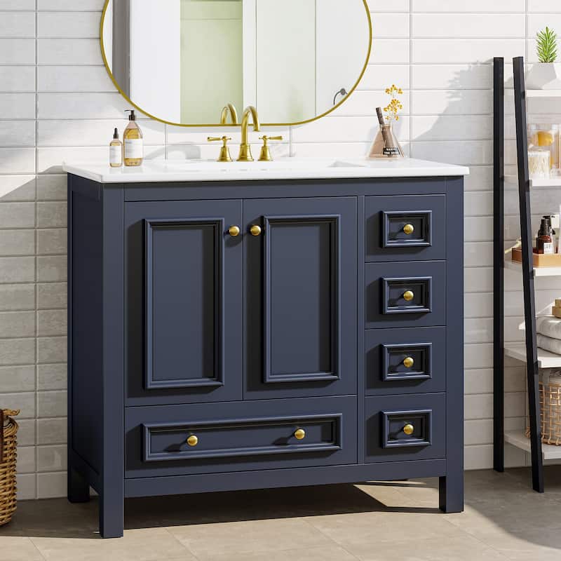 30 Inches Modern Bathroom Vanity with Sink, Vanity Cabinet with Drawer and Door Organizer