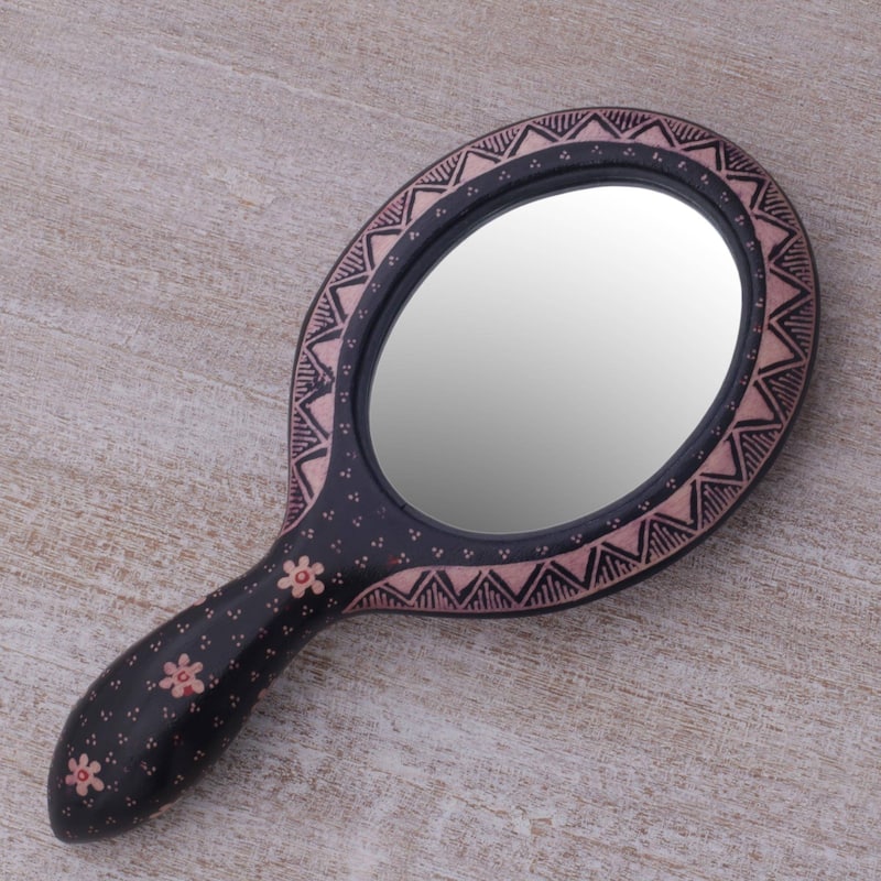 NOVICA Java Beauty Wood Batik Hand Mirror