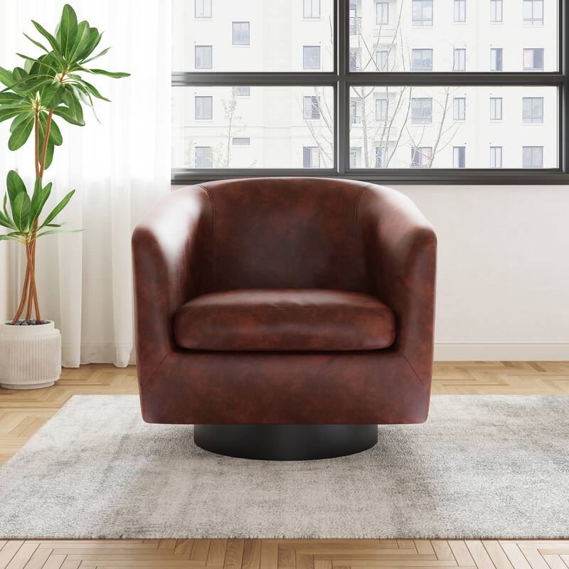 Faux Leather Wide Seat Swivel Barrel Chair