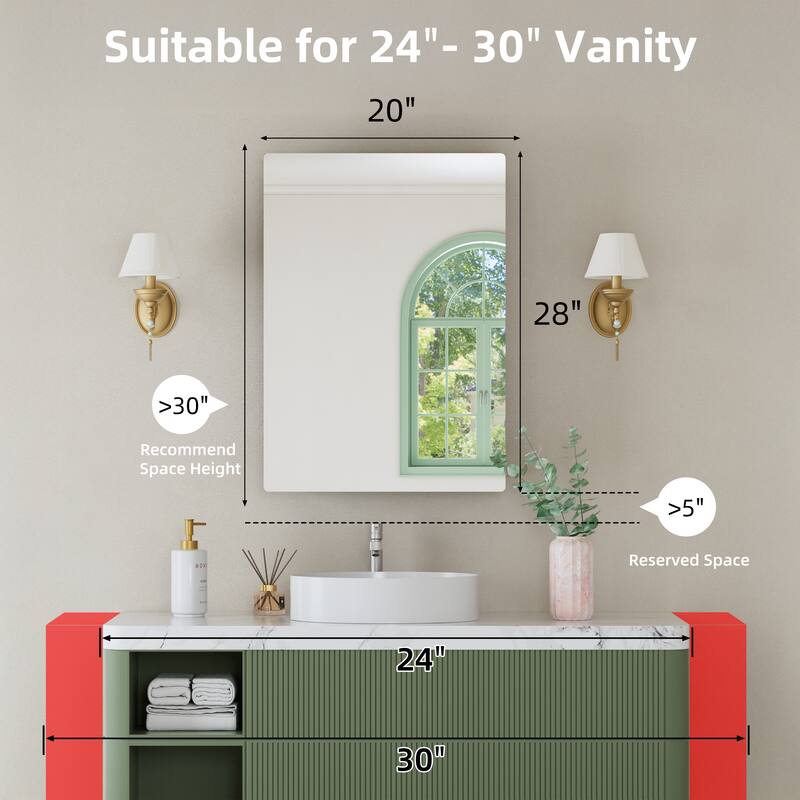 Mira Rectangular Frameless Medicine Cabinet with Mirror, Sliding Adjustable Glass Shelves, Reversible Door