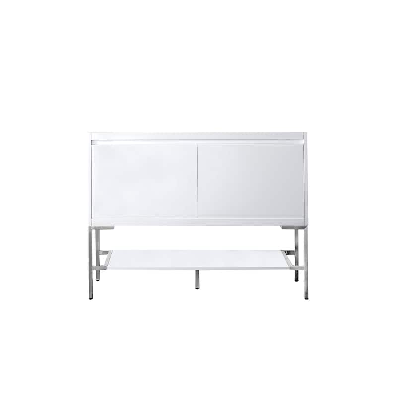 James Martin Vanities Mantova 47.3" Single Vanity Cabinet, Glossy White - Brushed Nickel Base, No Top