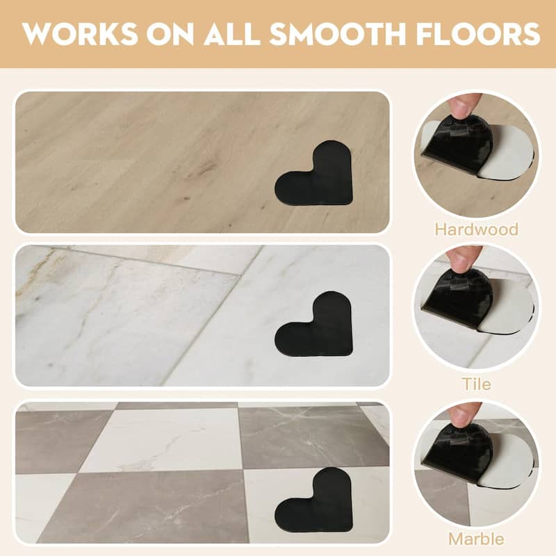 Non Slip Rug Tape / Adhesive Heart-shape - Black - 3.74" x 2.95"