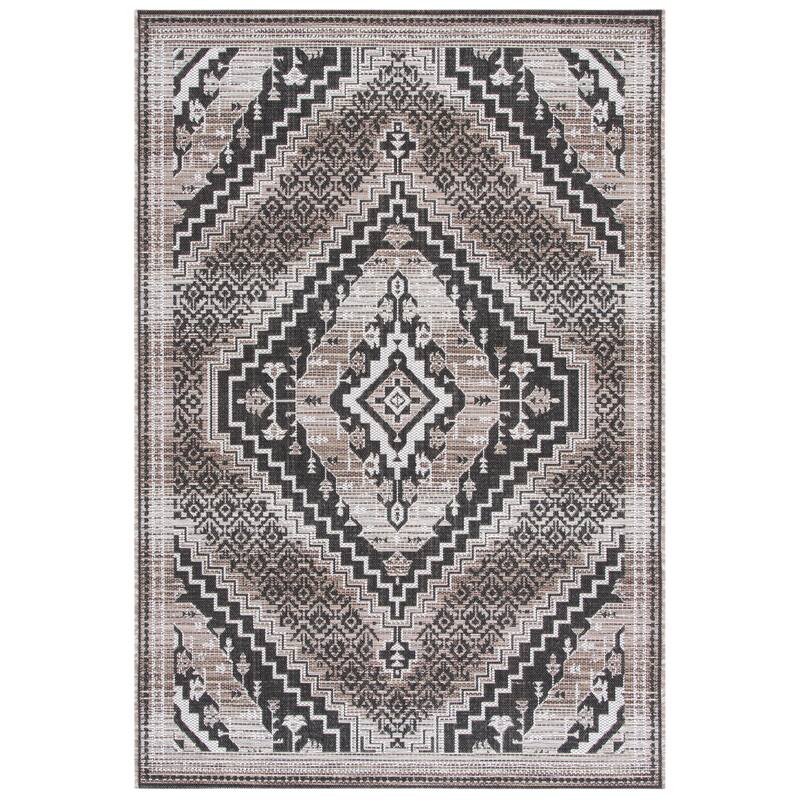SAFAVIEH Havana Voske Indoor/ Outdoor Waterproof Geometric Rug - 6'7" Square - Light Brown/Black