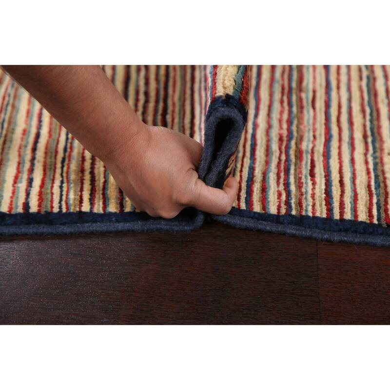 Modern Striped Gabbeh Kashkoli Oriental Wool Area Rug Handmade Carpet - 2'9" x 3'10"