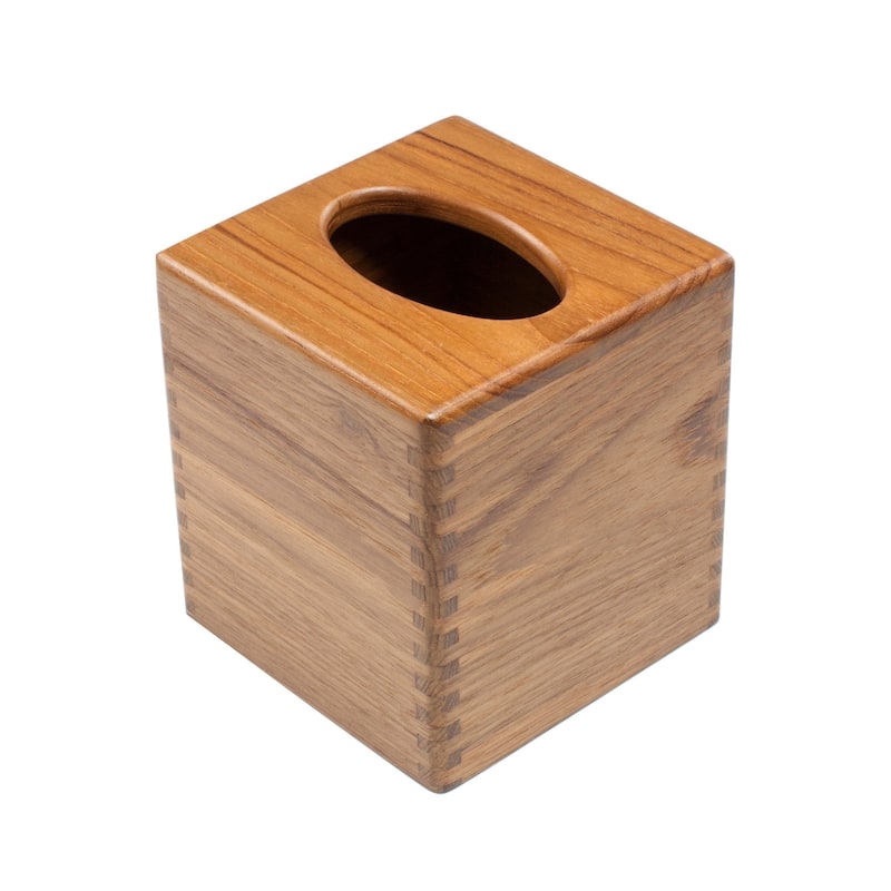 Traditional Solid Teak Square Tissue Box Cover - 5.6" x 5.3" x 5.3".
