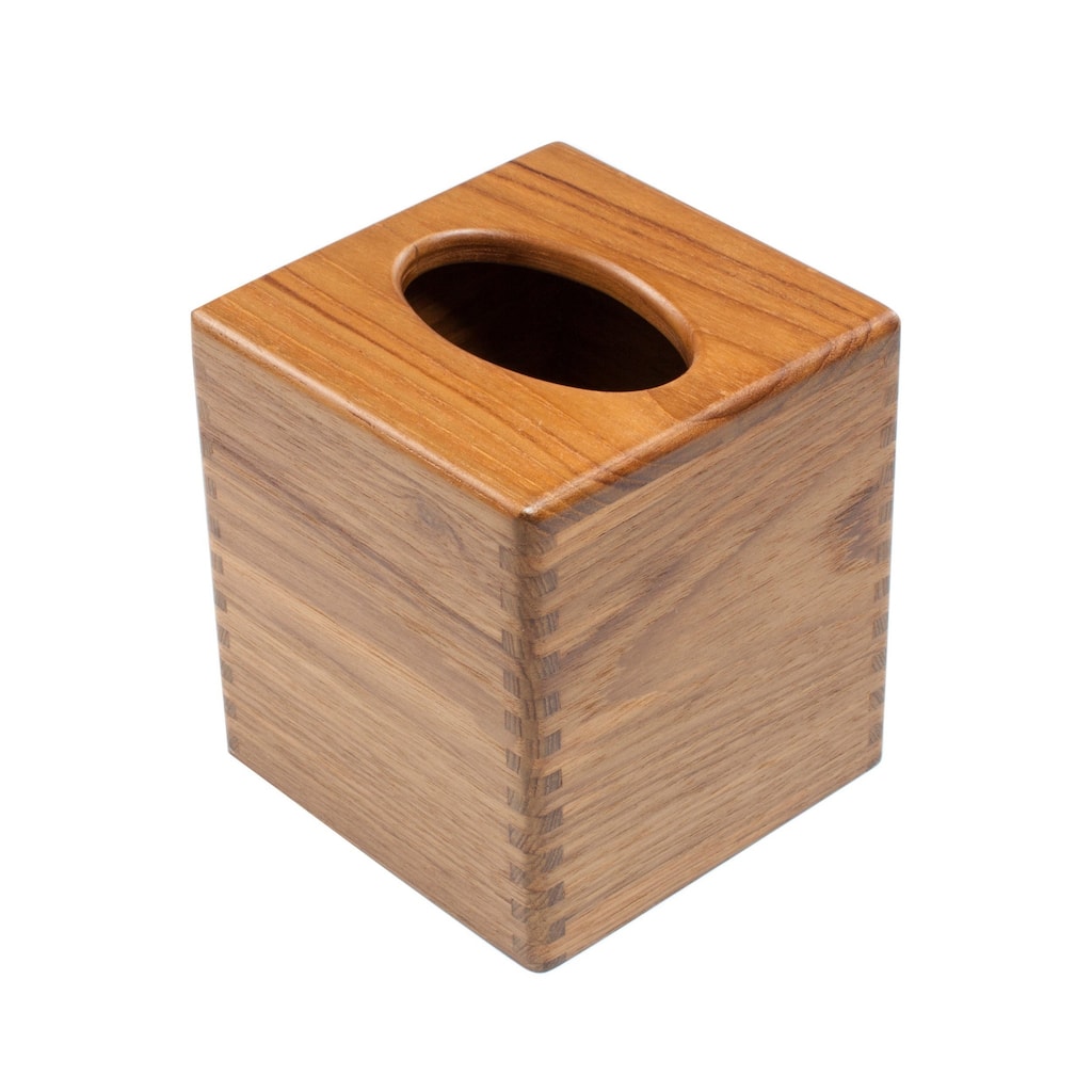 Traditional Solid Teak Square Tissue Box Cover - 5.6" x 5.3" x 5.3".