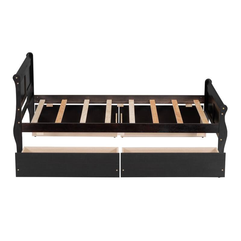Twin Pine Wood Platform Bed with 4 Drawers & Design