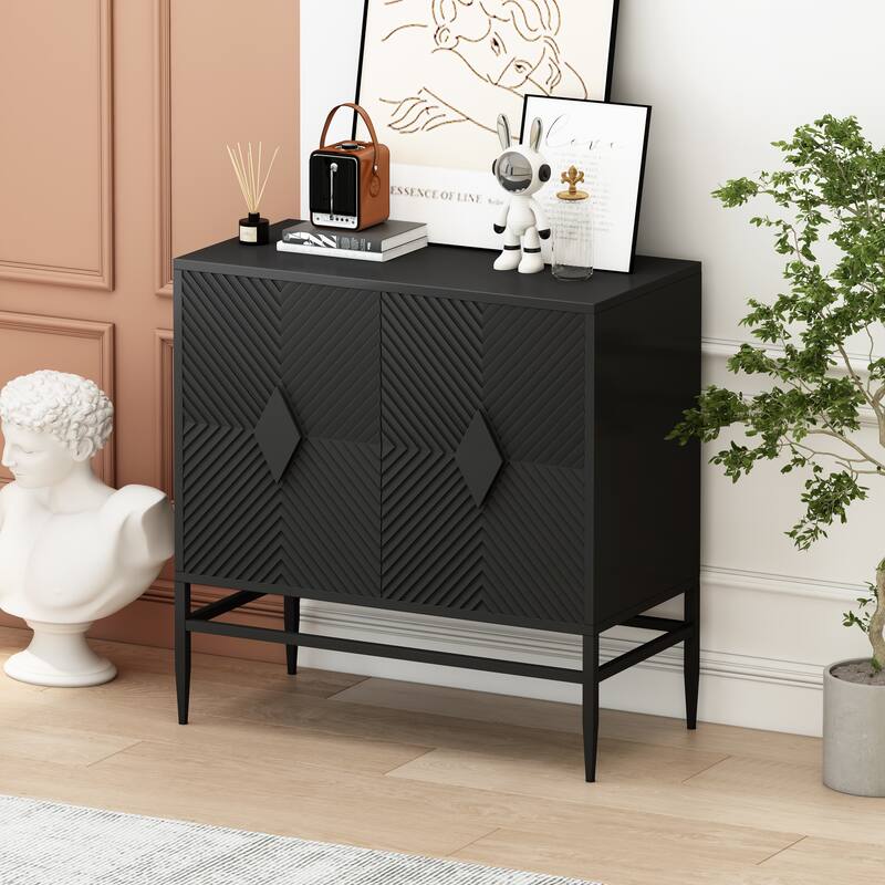 31.50" Modern 2 Door Wooden Storage Cabinet, Accent Cabinet with Metal Leg, Featuring Two-tier Storage, for Living Room - Black