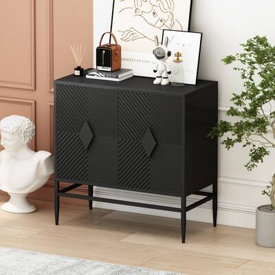 Small Buffet Sideboard, 31.50" Modern 2 Door Wood Storage Cabinet with Adjustable Shelves, Accent Cabinet with Metal Legs